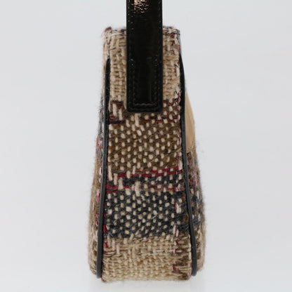 Luxury Burberry Nova Check Hand Bag Wool Beige Auth 49934