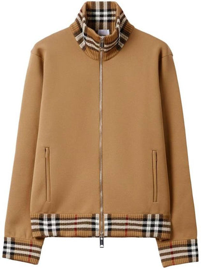 Luxury Burberry Men's Check Trim Track Jacket Camel