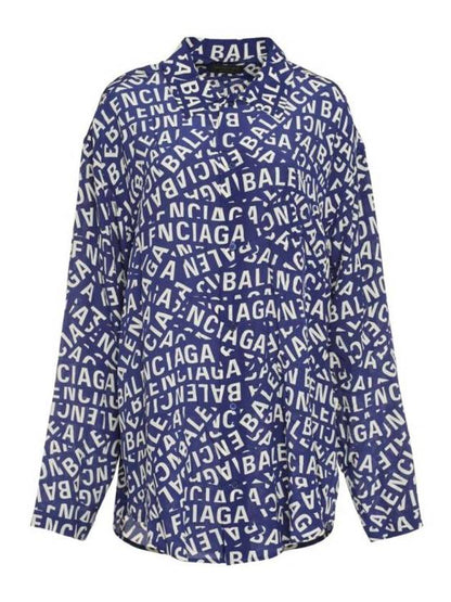 Luxury Balenciaga Trending 2025 All Over Logo Shirt Blue