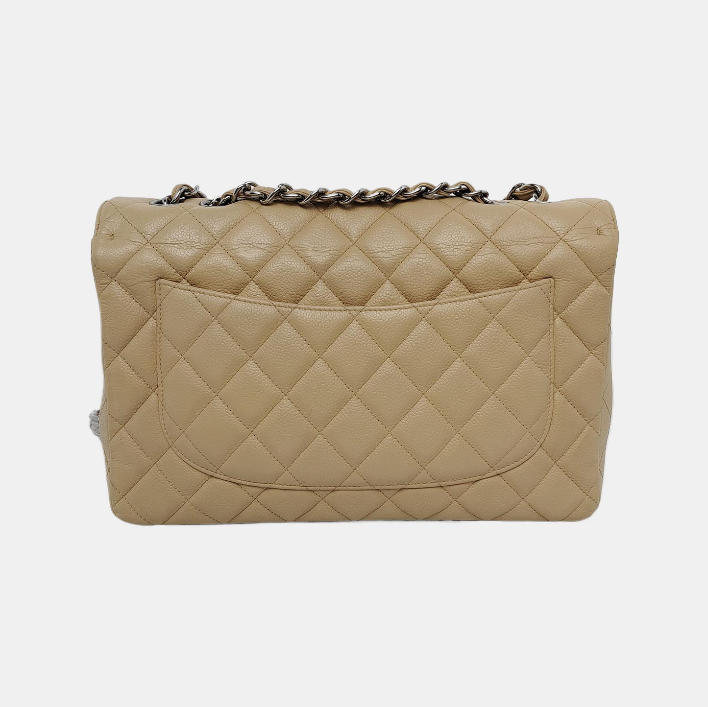 Chanel Classic Flap Jumbo 2009 Beige Caviar Leather Single Flap Silver Hardware