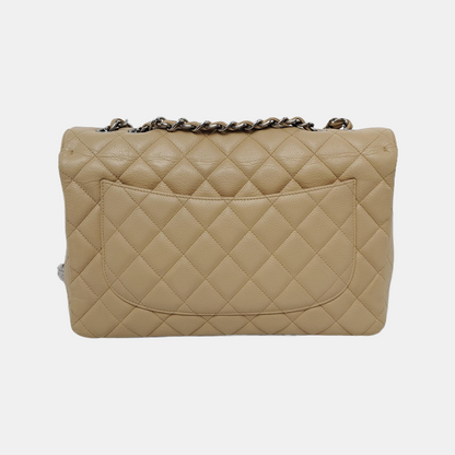 Chanel Classic Flap Jumbo 2009 Beige Caviar Leather Single Flap Silver Hardware