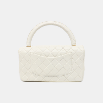 Chanel Kelly Parent Top Handle Flap Bag Medium White Lambskin Leather Gold Hardware 1991-1994