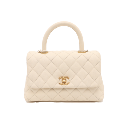 Chanel Coco Handle Small Beige Caviar Leather Gold Hardware, 2017