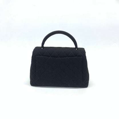 Chanel Vintage Top Handle Kelly Coco Handle Black Flap Bag Fabric Silver Hardware