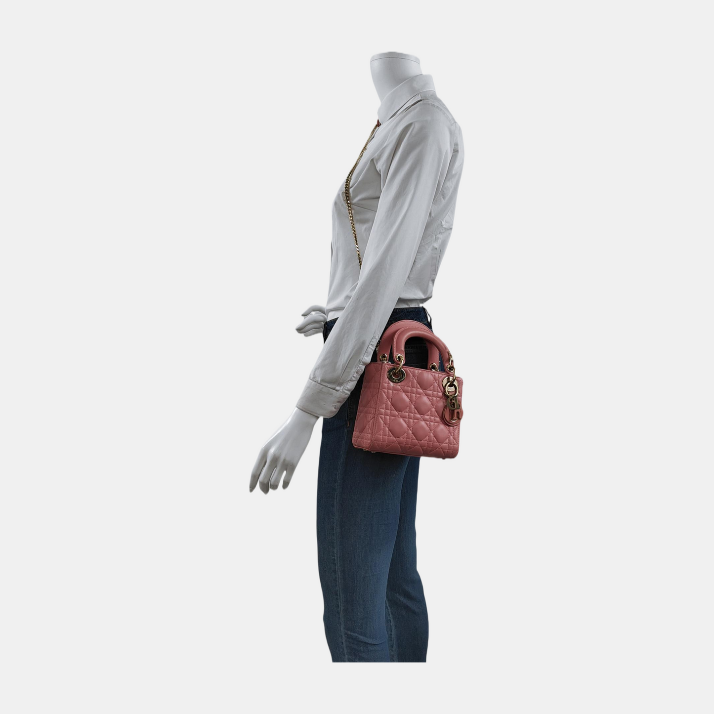 Lady Dior Mini Lipstick Pink Lambskin Leather Gold Hardware Chain Strap