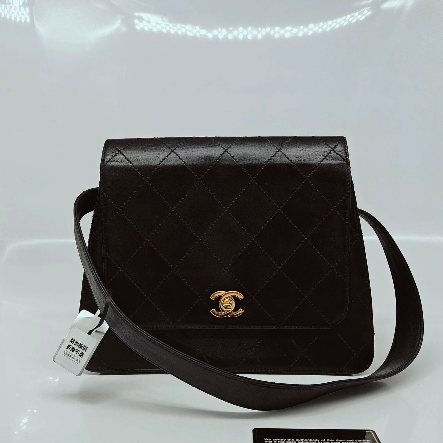 Chanel Vintage Kelly Style Black Leather Shoulder Bag Diamond Stitch Medium Gold Hardware