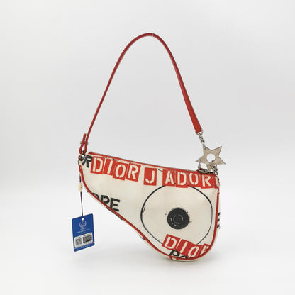 Dior Saddle Mini Classic Hardcore by John Galliano White Canvas Silver Hardware