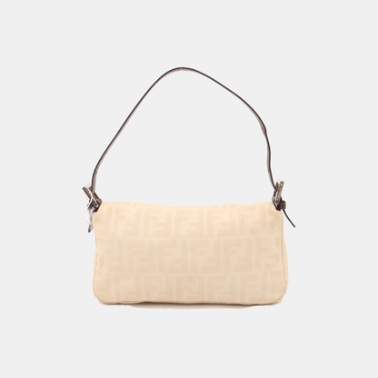 Fendi Baguette Vintage Beige Canvas Zucca Print Shoulder Bag