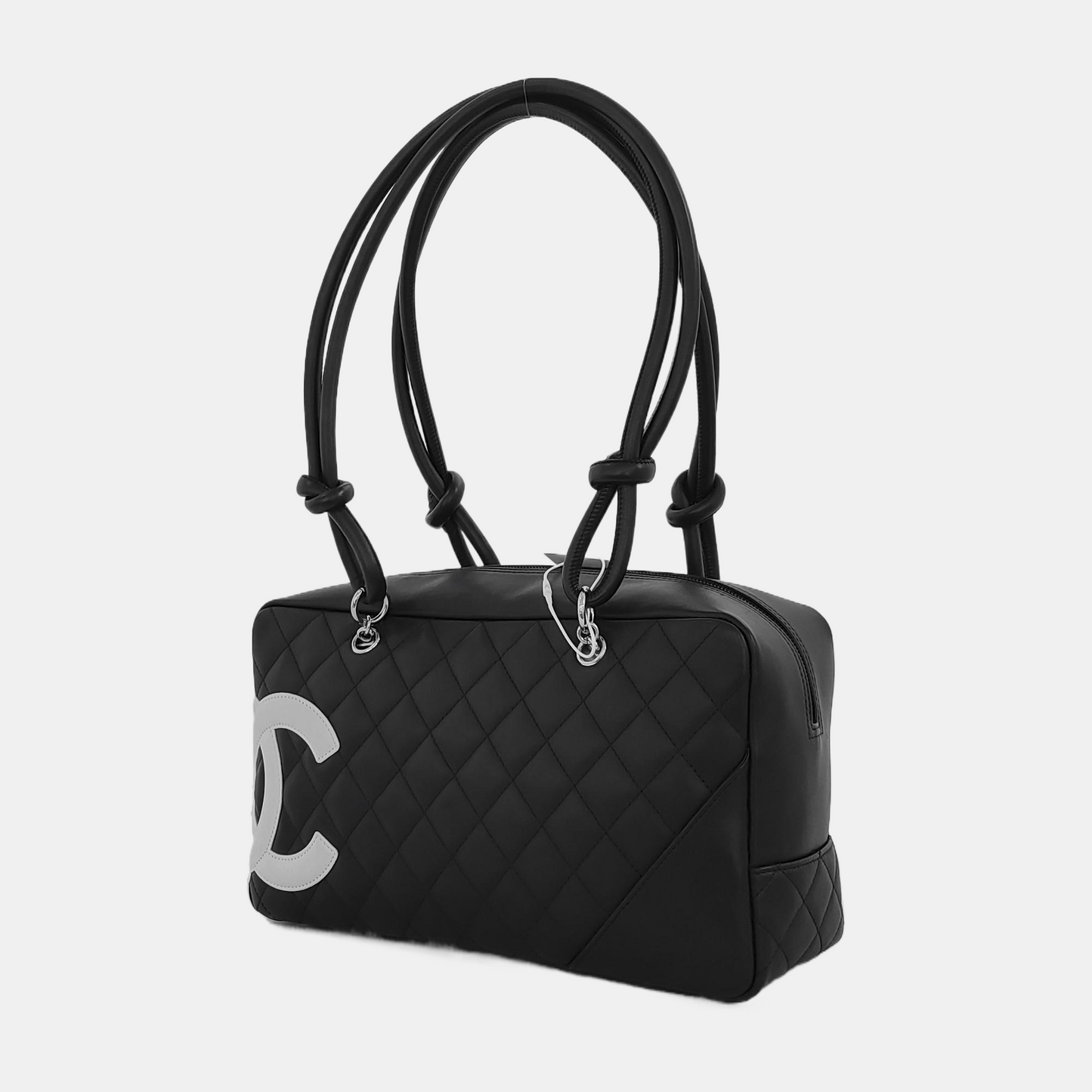 Chanel Cambon Medium Shoulder Bag Black Calfskin Leather Double Strap