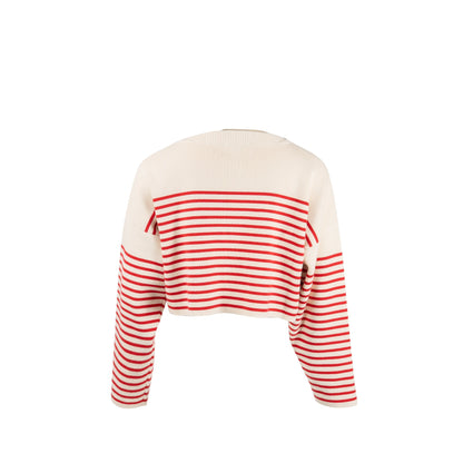 Celine Size Striped Logo Sweater Cotton/Polyamide Red/White