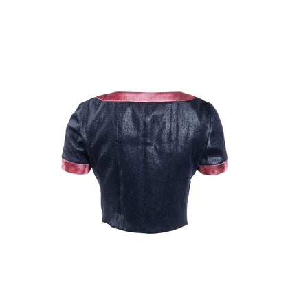 Chanel Size 36 22K CC Button Top Wool/Polyamide Metallic Navy Blue/Pink
