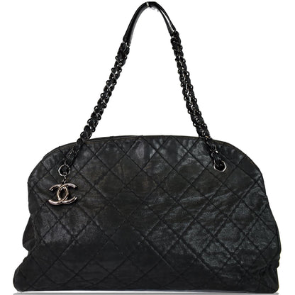 Chanel Just Mademoiselle Maxi Iridescent Leather Bowling Bag Black