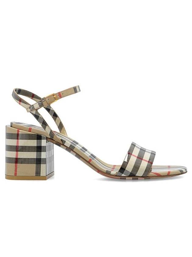 Luxury Burberry Vintage Check Leather Sandal Heels Beige