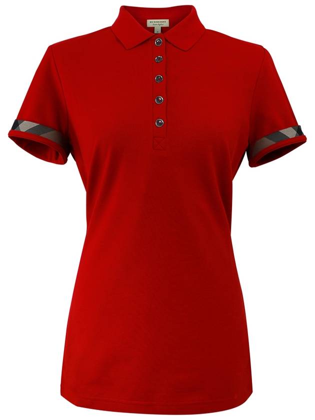 Luxury Burberry WoMen's Check Sleeve Short Sleeve Polo Shirt Red