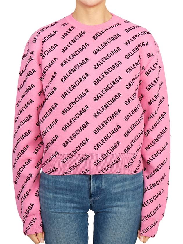Luxury Balenciaga Trending 2025 Mini All-Over Logo Knit Top Pink