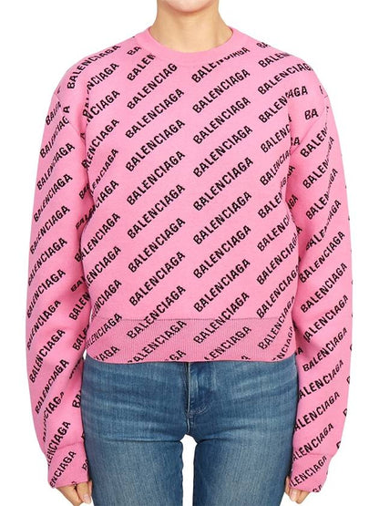 Luxury Balenciaga Trending 2025 Mini All-Over Logo Knit Top Pink