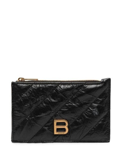 Luxury Balenciaga Trending 2025 Crush Quilted Leather Long Coin Card Wallet Black