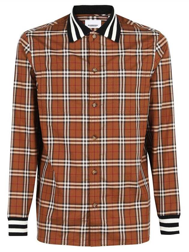 Luxury Burberry Collar Check Long Sleeve Shirt Brown