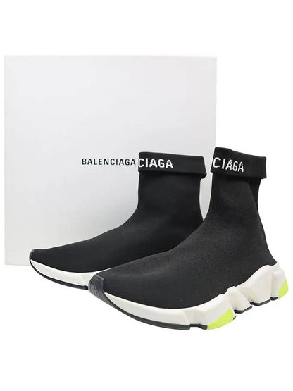 Luxury Balenciaga Trending 2025 Speed Cuffed Logo High Top Sneakers Neon Yellow Black