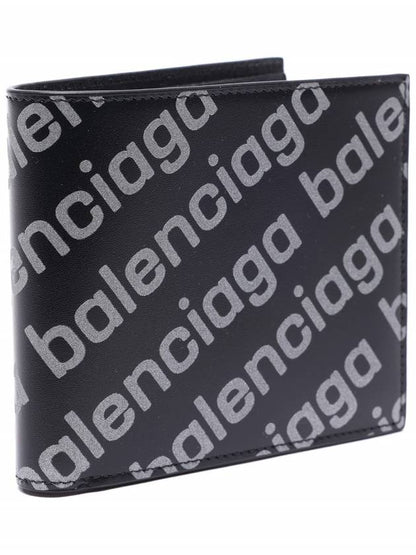 Luxury Balenciaga Trending 2025 Reflected Logo Half Wallet Black
