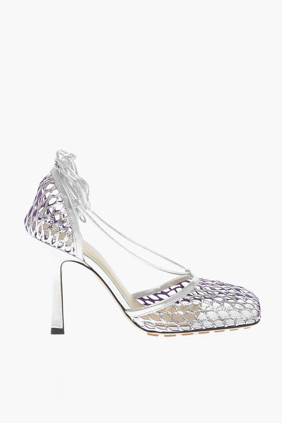 Luxury Bottega Veneta Fishnet Sandals Metallic Effect Heel 10 Cm