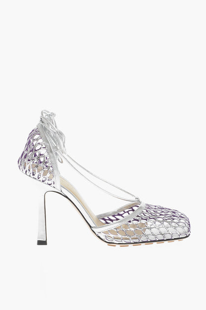 Luxury Bottega Veneta Fishnet Sandals Metallic Effect Heel 10 Cm