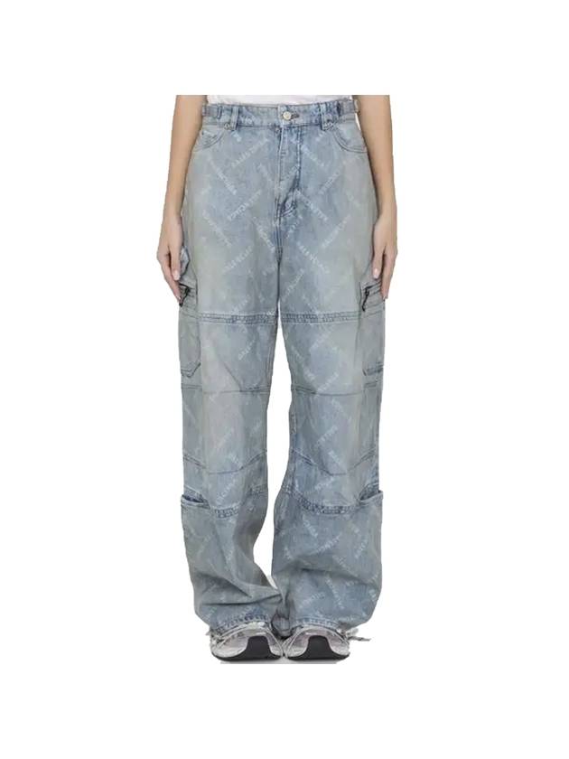 Luxury Balenciaga Trending 2025 Bal Diagonal Allover Cargo Wide Jeans Blue