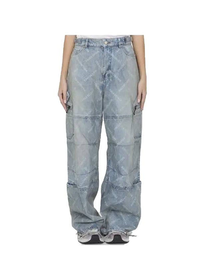 Luxury Balenciaga Trending 2025 Bal Diagonal Allover Cargo Wide Jeans Blue