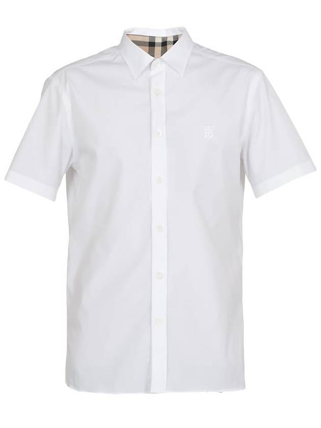 Luxury Burberry Chest Monogram Embroidered Cotton Short Sleeve Shirt White
