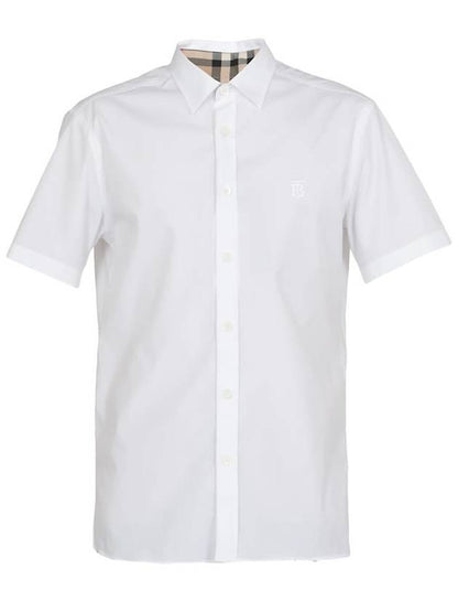 Luxury Burberry Chest Monogram Embroidered Cotton Short Sleeve Shirt White