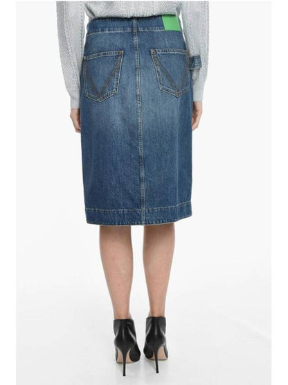 Luxury Bottega Veneta Washed Midi Denim A-Line Skirt Blue