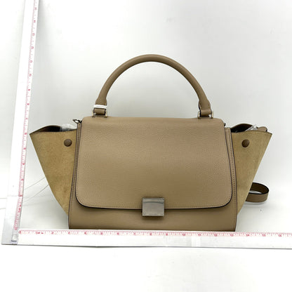 Luxury CELINE Drummed Calfskin Suede Small Trapeze Dune LA14880