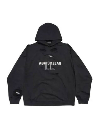 Luxury Balenciaga Trending 2025 Mirror Distressed Cotton Hoodie Black