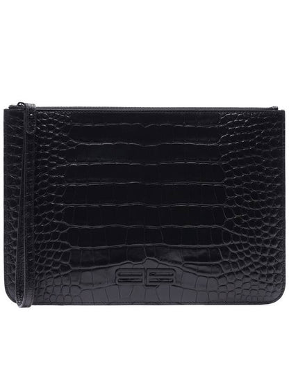 Luxury Balenciaga Trending 2025 Crocodile Embossed Clutch Bag Black