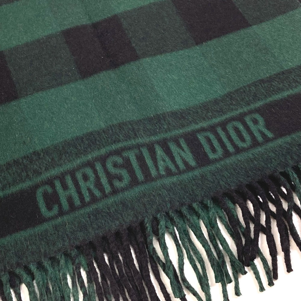Dior Scarf 95CHE200100 Wool, Angora green logo fringe Check Pattern Women