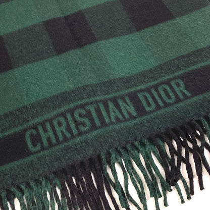 Dior Scarf 95CHE200100 Wool, Angora green logo fringe Check Pattern Women