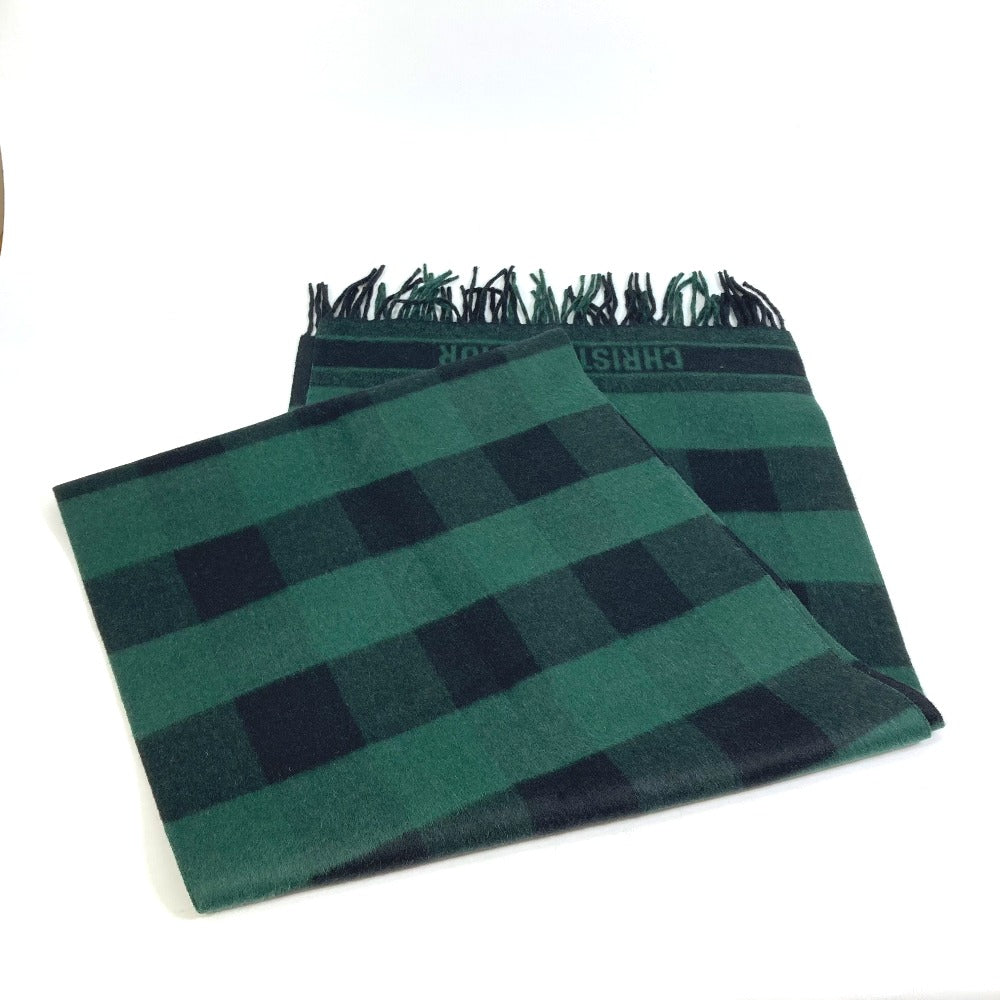 Dior Scarf 95CHE200100 Wool, Angora green logo fringe Check Pattern Women