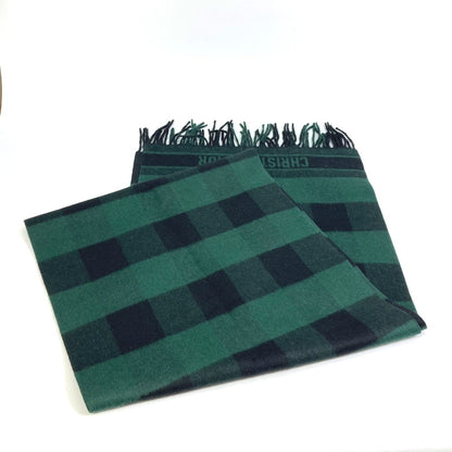 Dior Scarf 95CHE200100 Wool, Angora green logo fringe Check Pattern Women