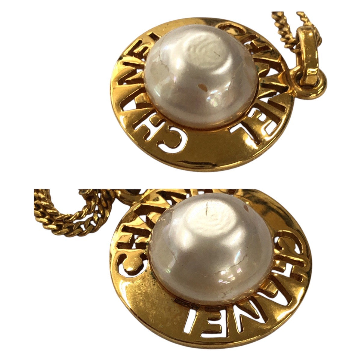 CHANEL Necklace Metal, Faux Pearl Gold white Women