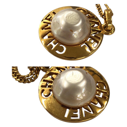 CHANEL Necklace Metal, Faux Pearl Gold white Women