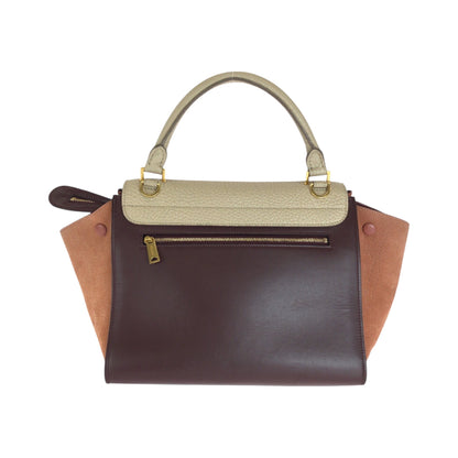 CELINE Shoulder Bag Leather, Suede Bordeaux Ivory Orange Gold Metal Shoulder Bag Handbag 2way Trapeze Women