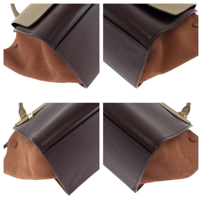 CELINE Shoulder Bag Leather, Suede Bordeaux Ivory Orange Gold Metal Shoulder Bag Handbag 2way Trapeze Women