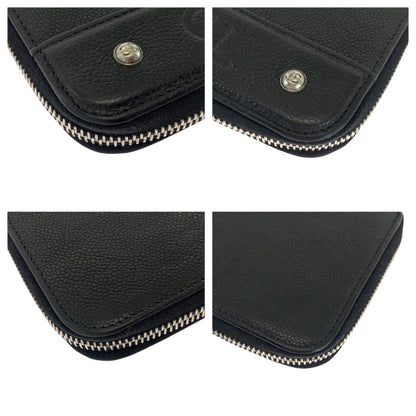 CHANEL Long Wallet Purse Caviar skin Black SilverMetal Long Wallet Purse Zip Around COCO Mark Women