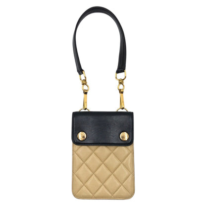 CHANEL Shoulder Bag lambskin beige black black Matrasse By color