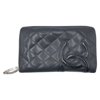 CHANEL Long Wallet Purse leather Black black Long Wallet Purse Cambon COCO Mark Women