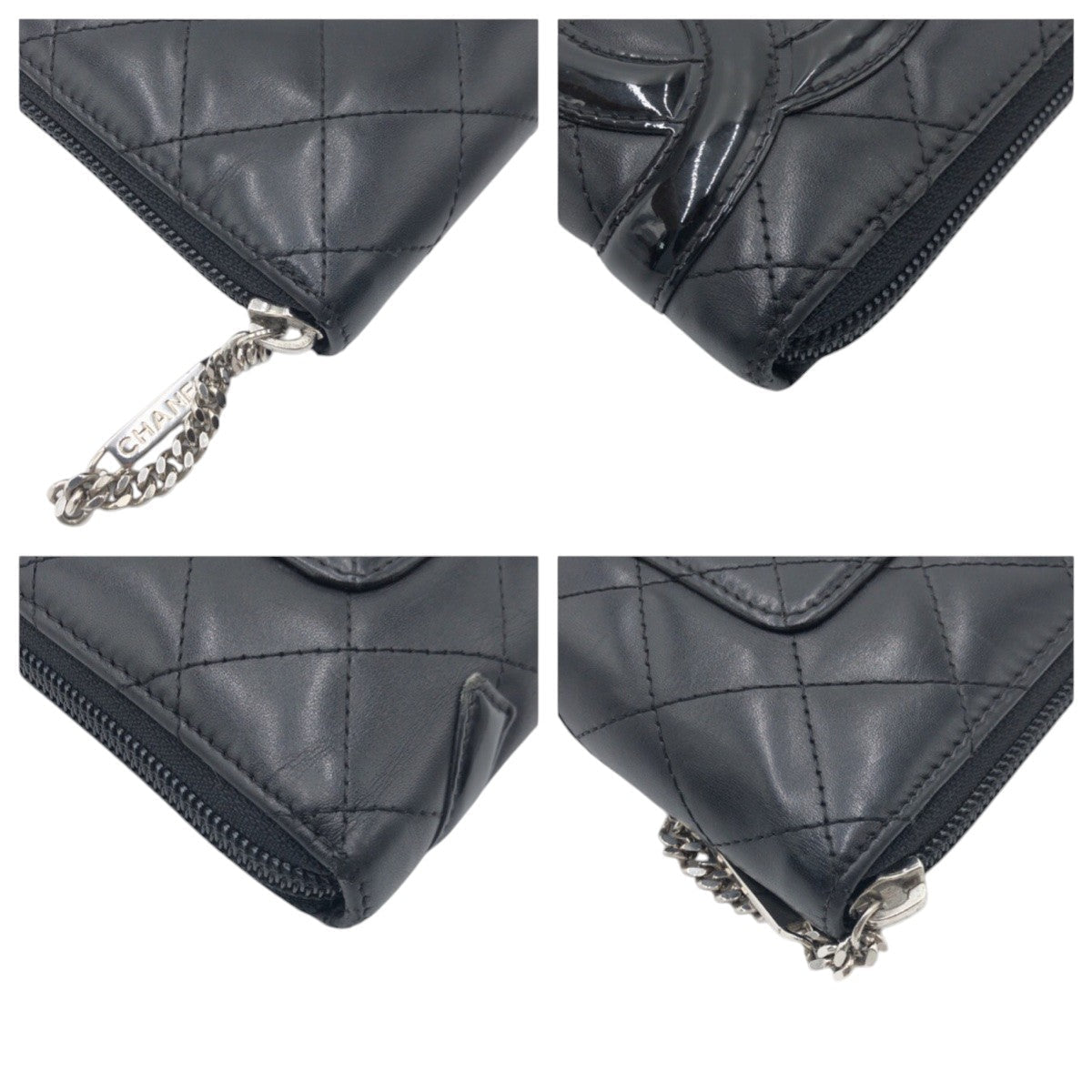 CHANEL Long Wallet Purse leather Black black Long Wallet Purse Cambon COCO Mark Women