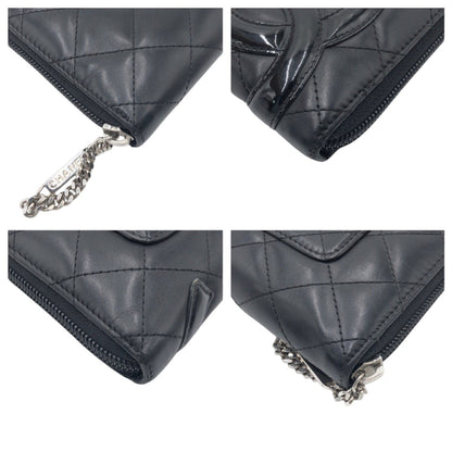 CHANEL Long Wallet Purse leather Black black Long Wallet Purse Cambon COCO Mark Women