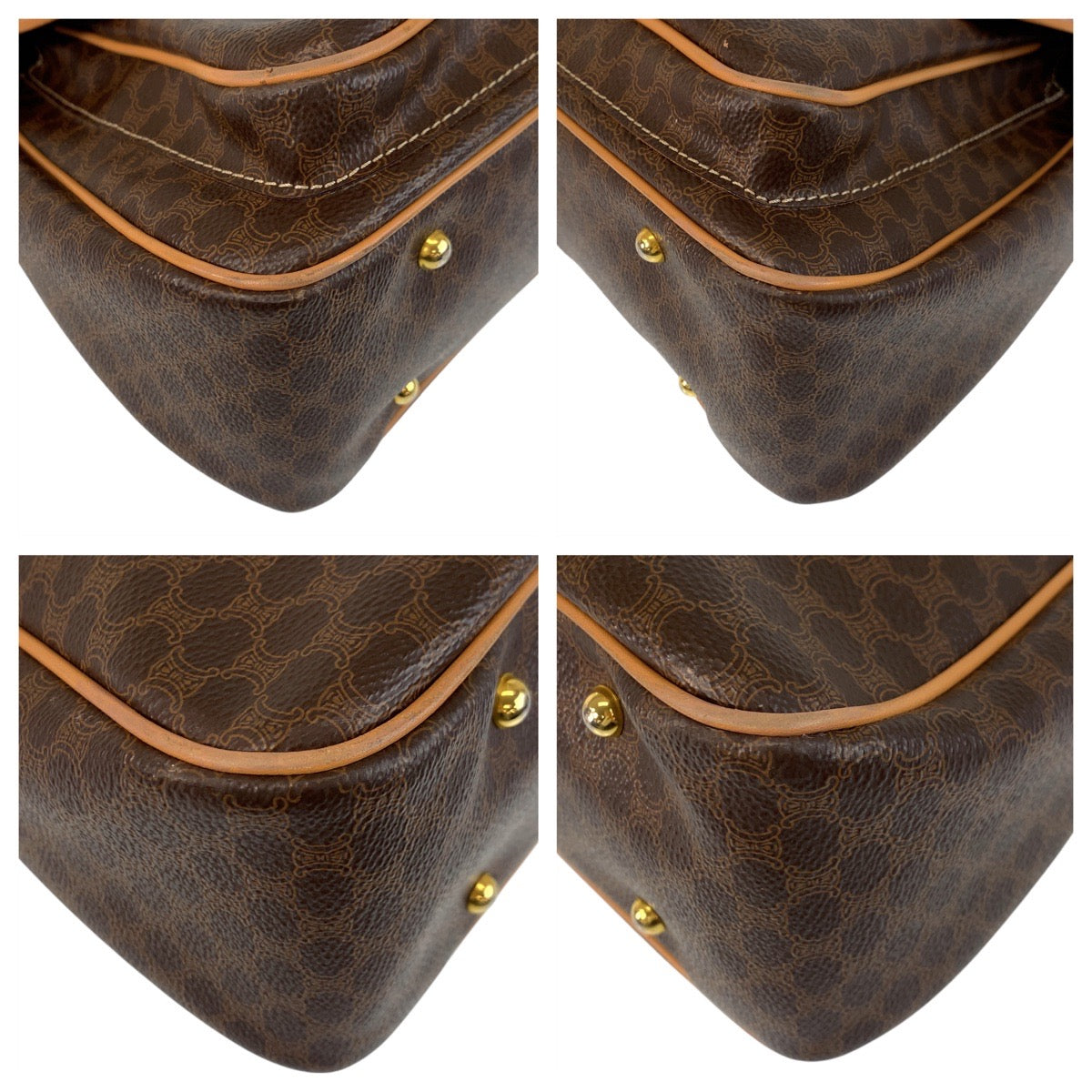 CELINE Handbag M14 PVC, Leather Brown Gold Metal Macadam Women