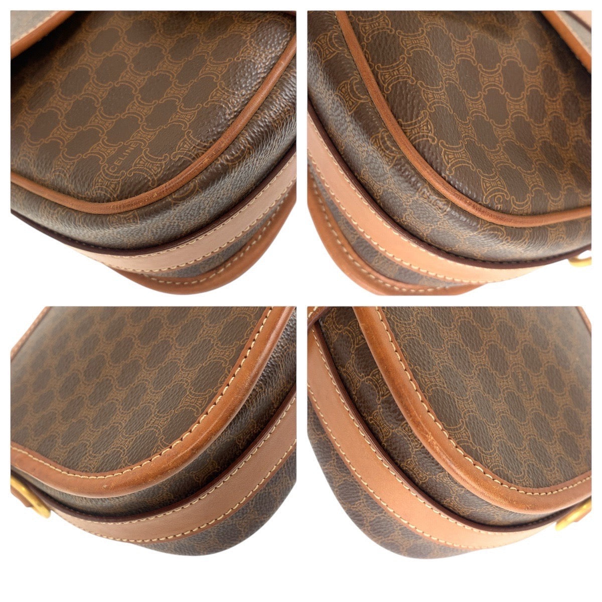 CELINE Shoulder Bag PVC, Leather Brown Gold Metal Shoulder Bag pochette Macadam Women