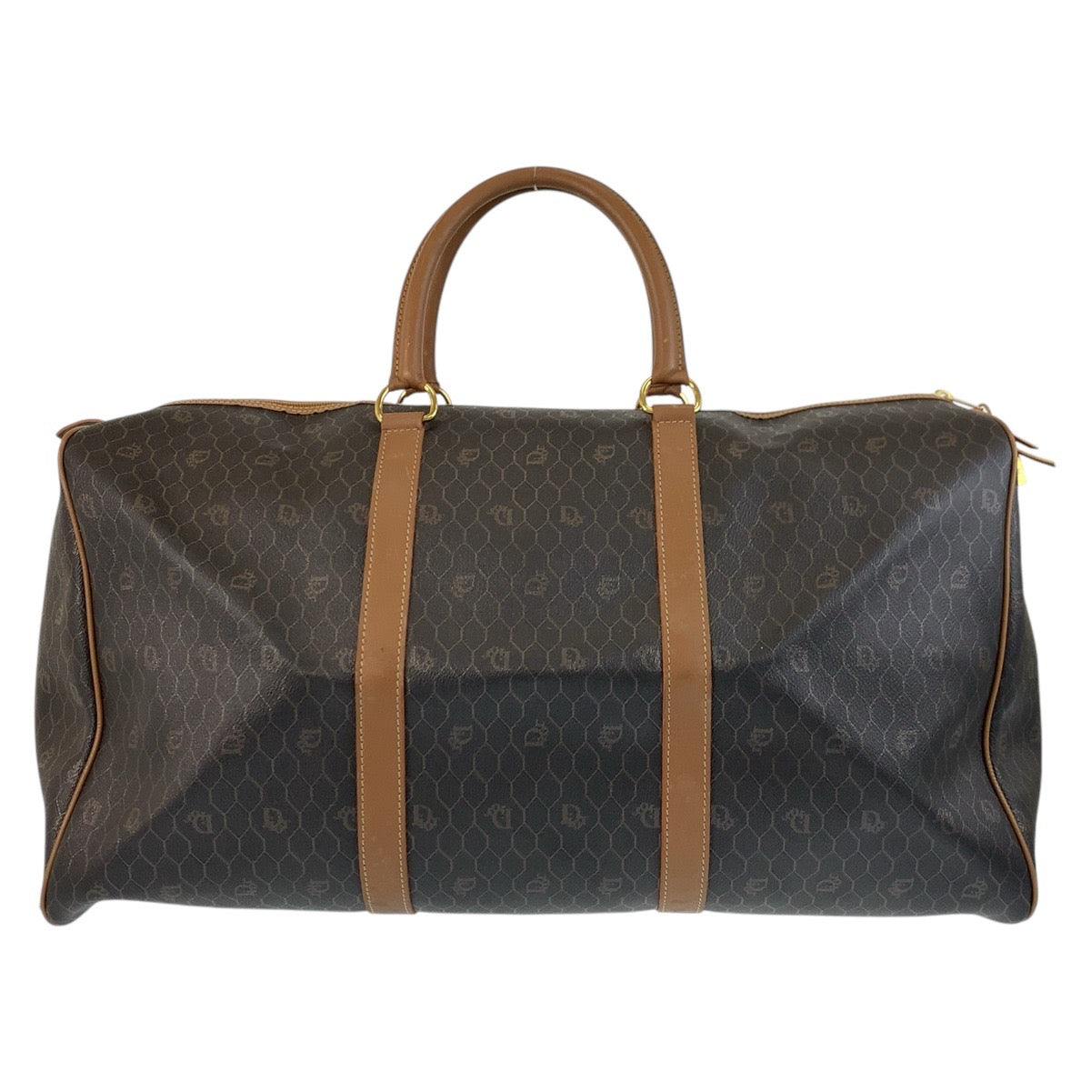 Christian Dior Boston Duffel bag PVC, Leather Brown Gold Metal Boston Duffel bag Handbag Honeycomb Pattern Women